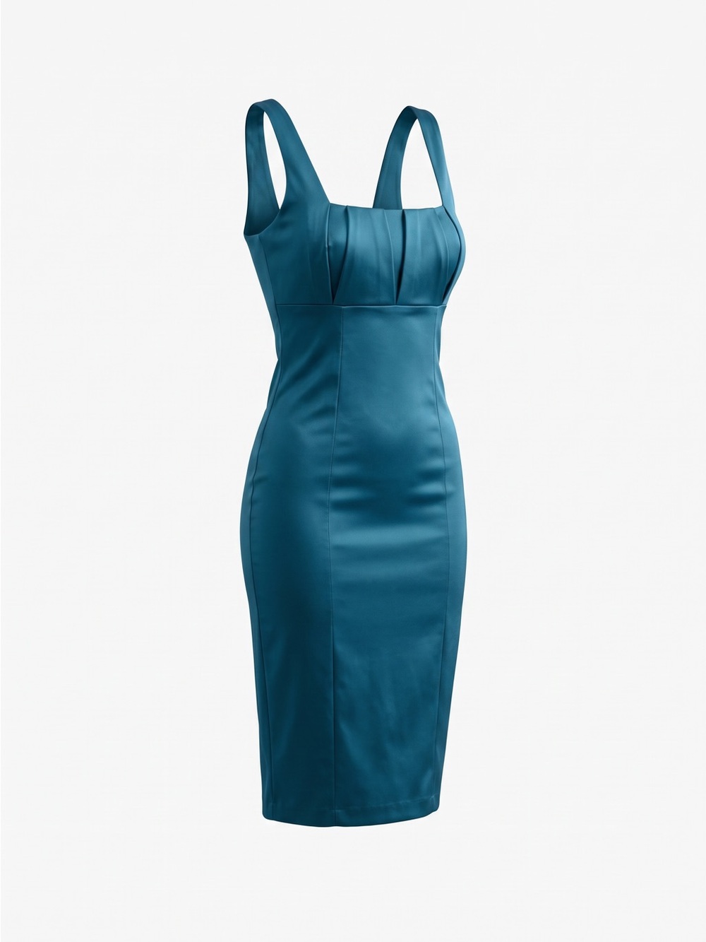 Calvin Klein Teal Blue Satin Pleated Sheath Dress Size 8